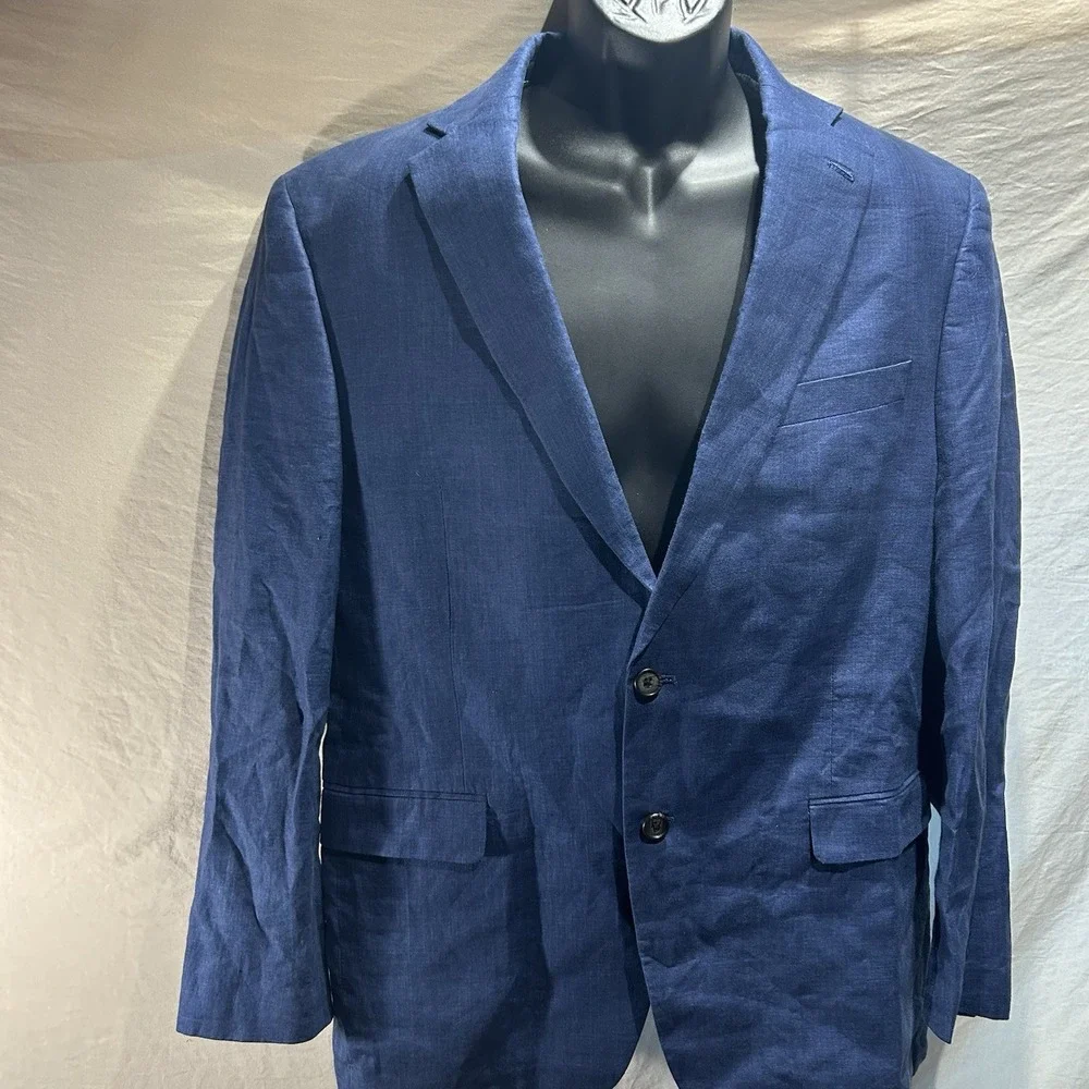 Lauren Ralph Lauren Mens 43R 100% Linen Blazer Blue Two Button Sport Coat Macys